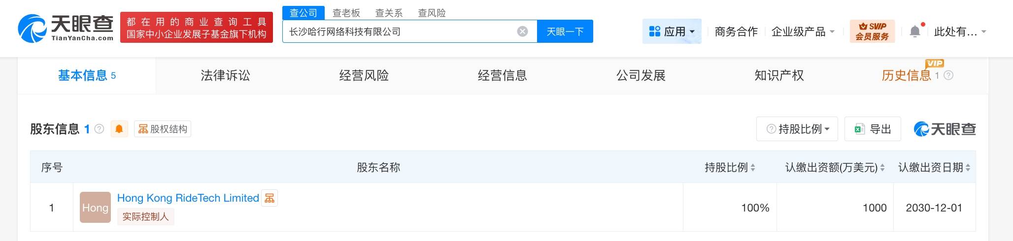哈囉出行在長沙成立網路科技公司